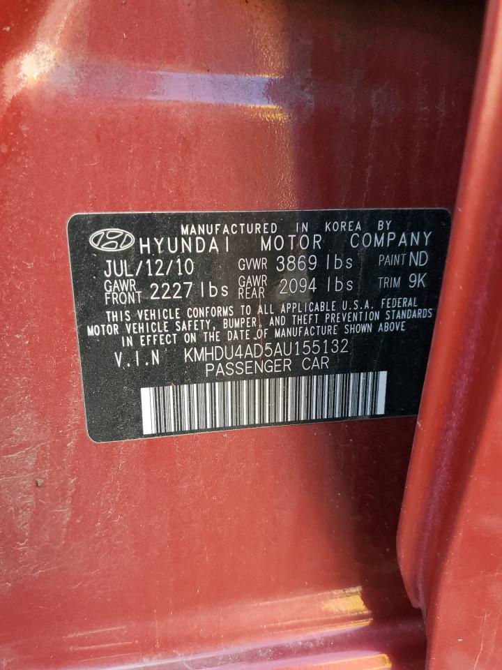 2010 Hyundai Elantra Blue VIN: KMHDU4AD5AU155132 Lot: 82191585