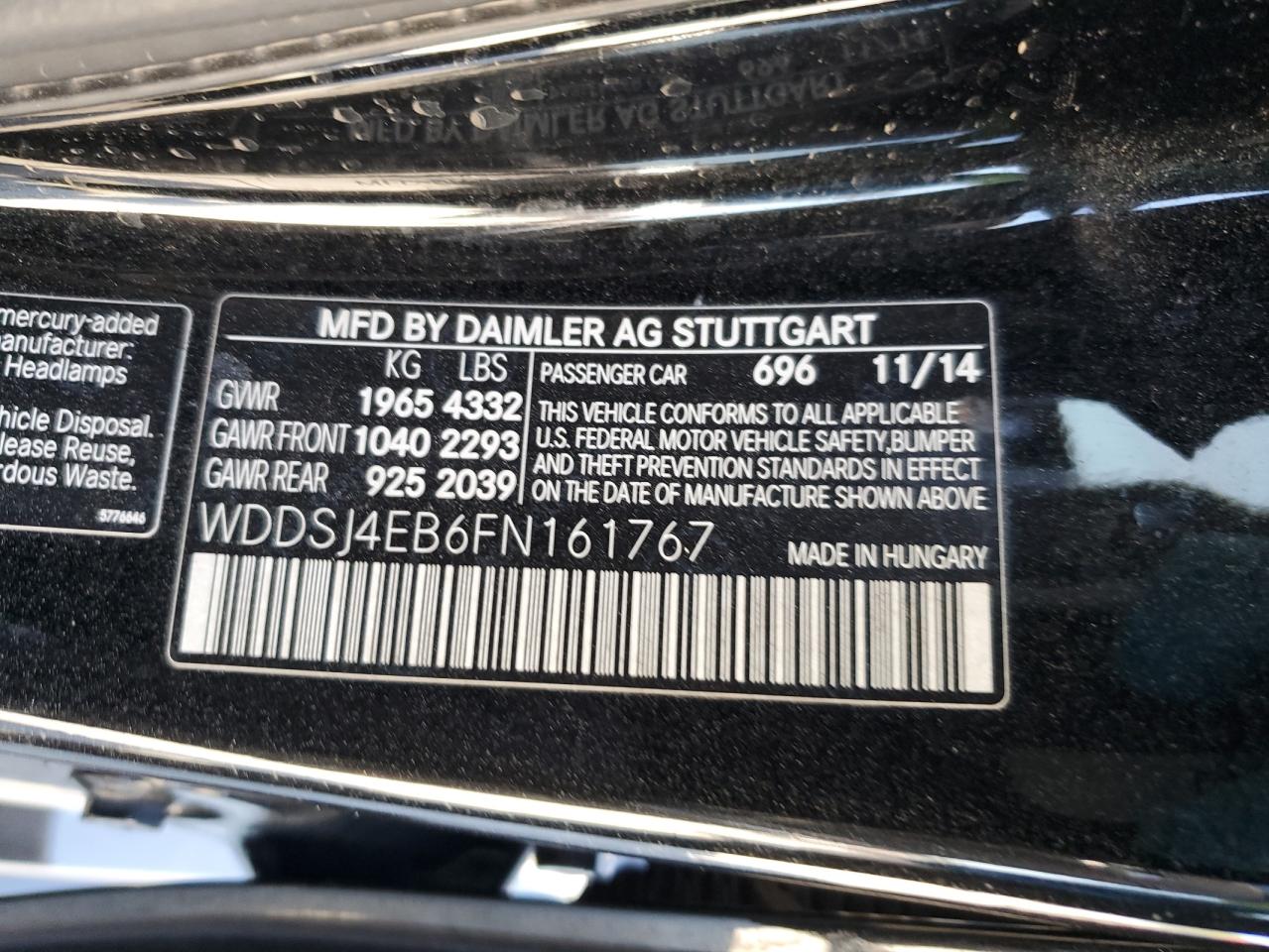 2015 Mercedes-Benz Cla 250 VIN: WDDSJ4EB6FN161767 Lot: 81836045