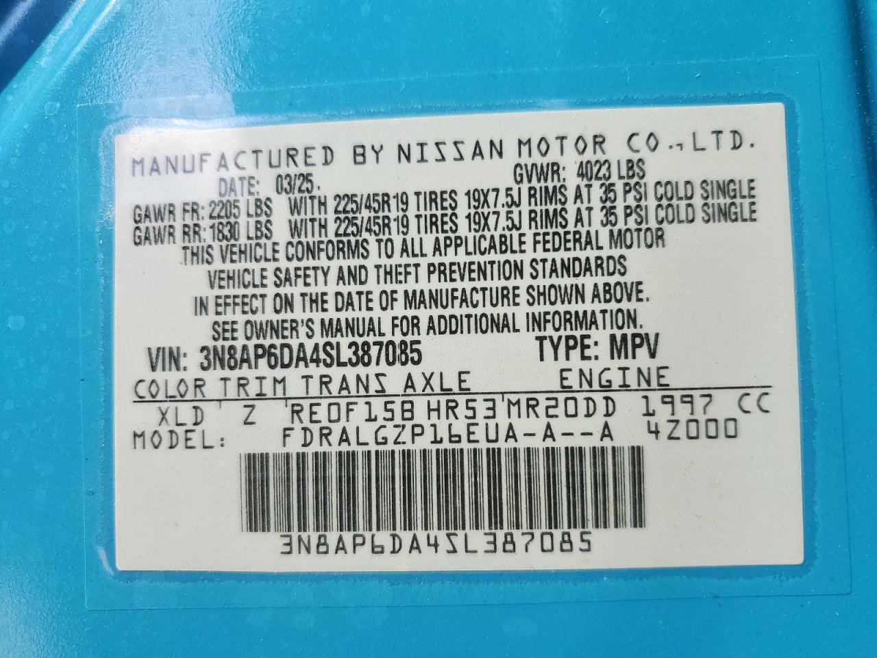 2025 Nissan Kicks Sr VIN: 3N8AP6DA4SL387085 Lot: 84871045