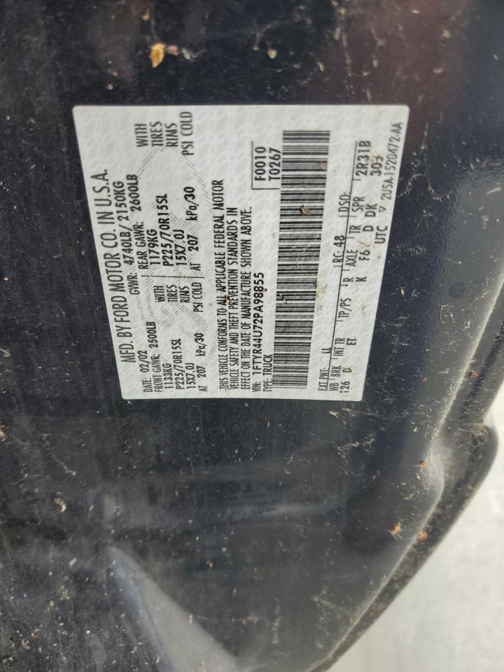 2002 Ford Ranger Super Cab VIN: 1FTYR44U72PA98855 Lot: 86335715