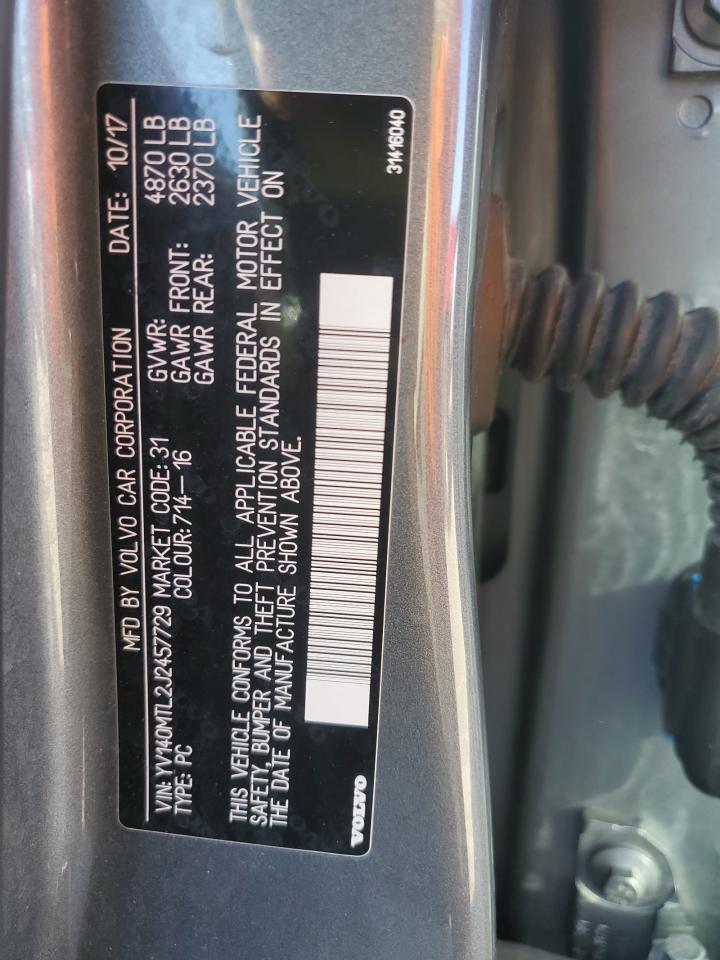 2018 Volvo S60 Dynamic VIN: YV140MTL2J2457729 Lot: 91019015