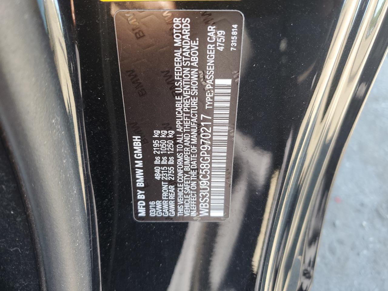 2016 BMW M4 VIN: WBS3U9C58GP970217 Lot: 84793135