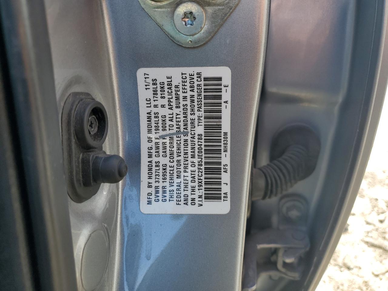 2018 Honda Civic Ex VIN: 19XFC2F85JE004788 Lot: 82231185