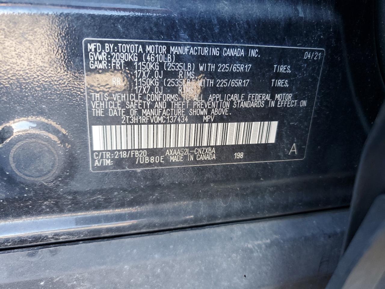 2021 Toyota Rav4 Le VIN: 2T3H1RFV0MC137434 Lot: 84897585