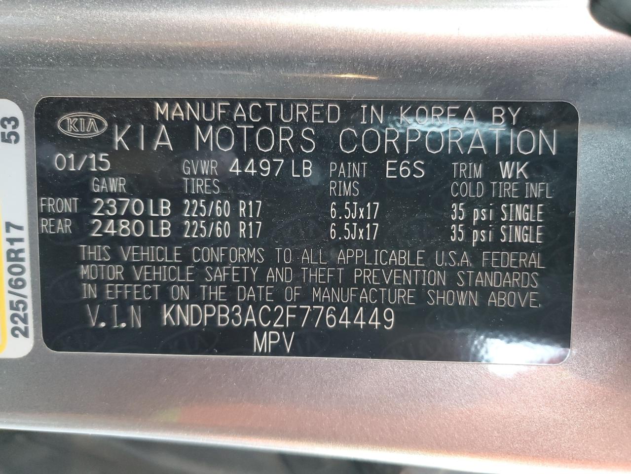 2015 Kia Sportage Lx VIN: KNDPB3AC2F7764449 Lot: 82618425