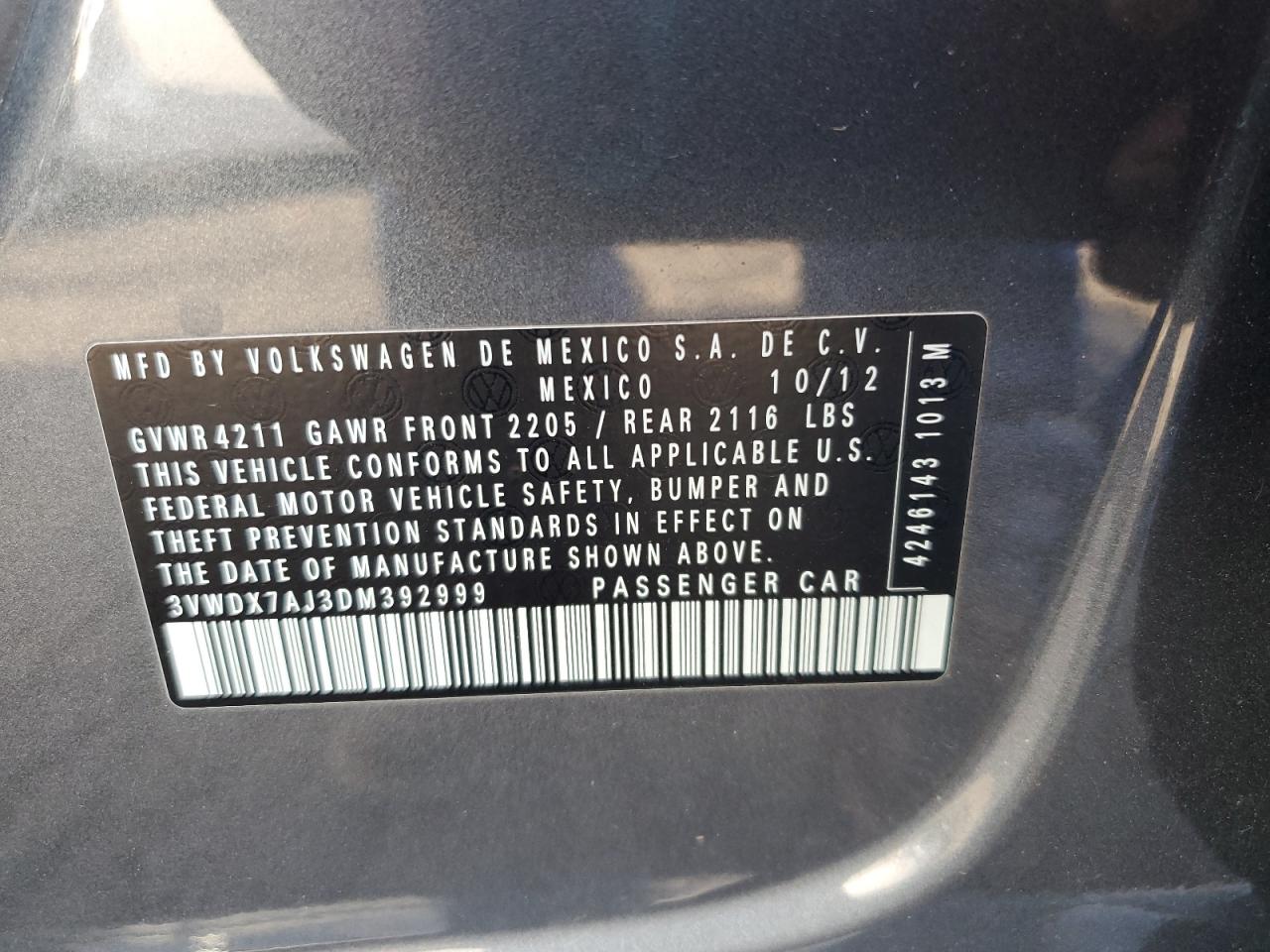 2013 Volkswagen Jetta Se VIN: 3VWDX7AJ3DM392999 Lot: 84470515