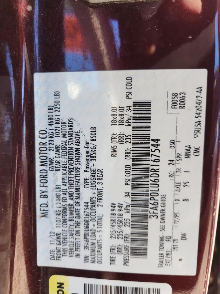 2013 Ford Fusion Se Hybrid VIN: 3FA6P0LU6DR167544 Lot: 90545565