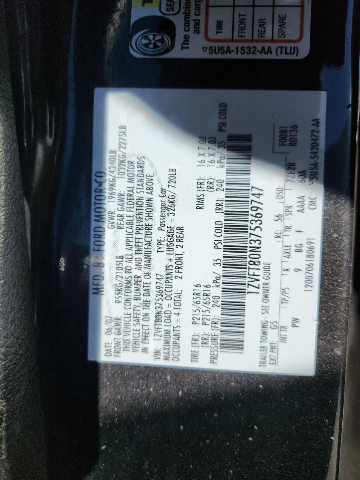 2007 Ford Mustang VIN: 1ZVFT80N375369747 Lot: 90597245
