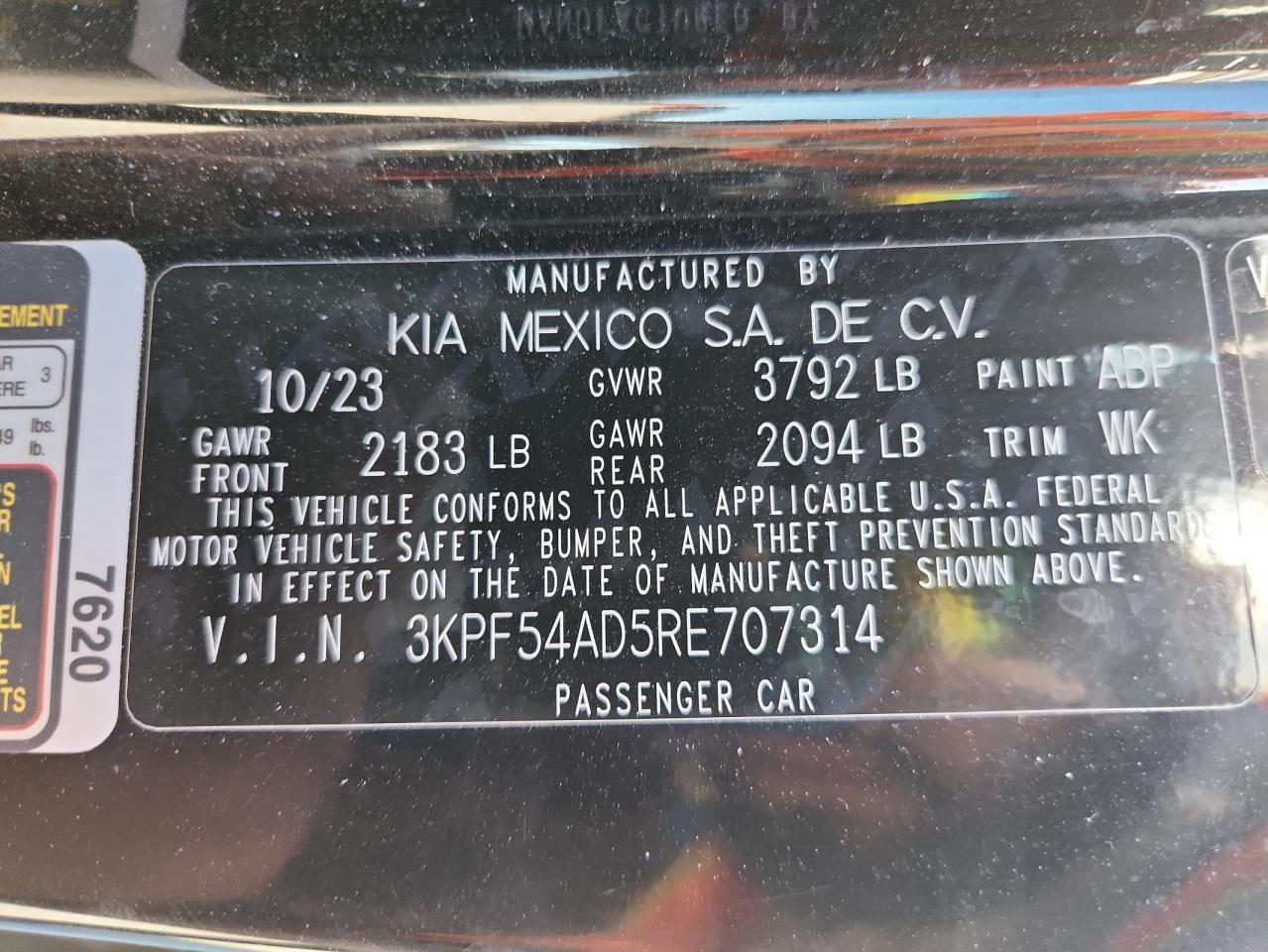 2024 Kia Forte Gt Line VIN: 3KPF54AD5RE707314 Lot: 87192325