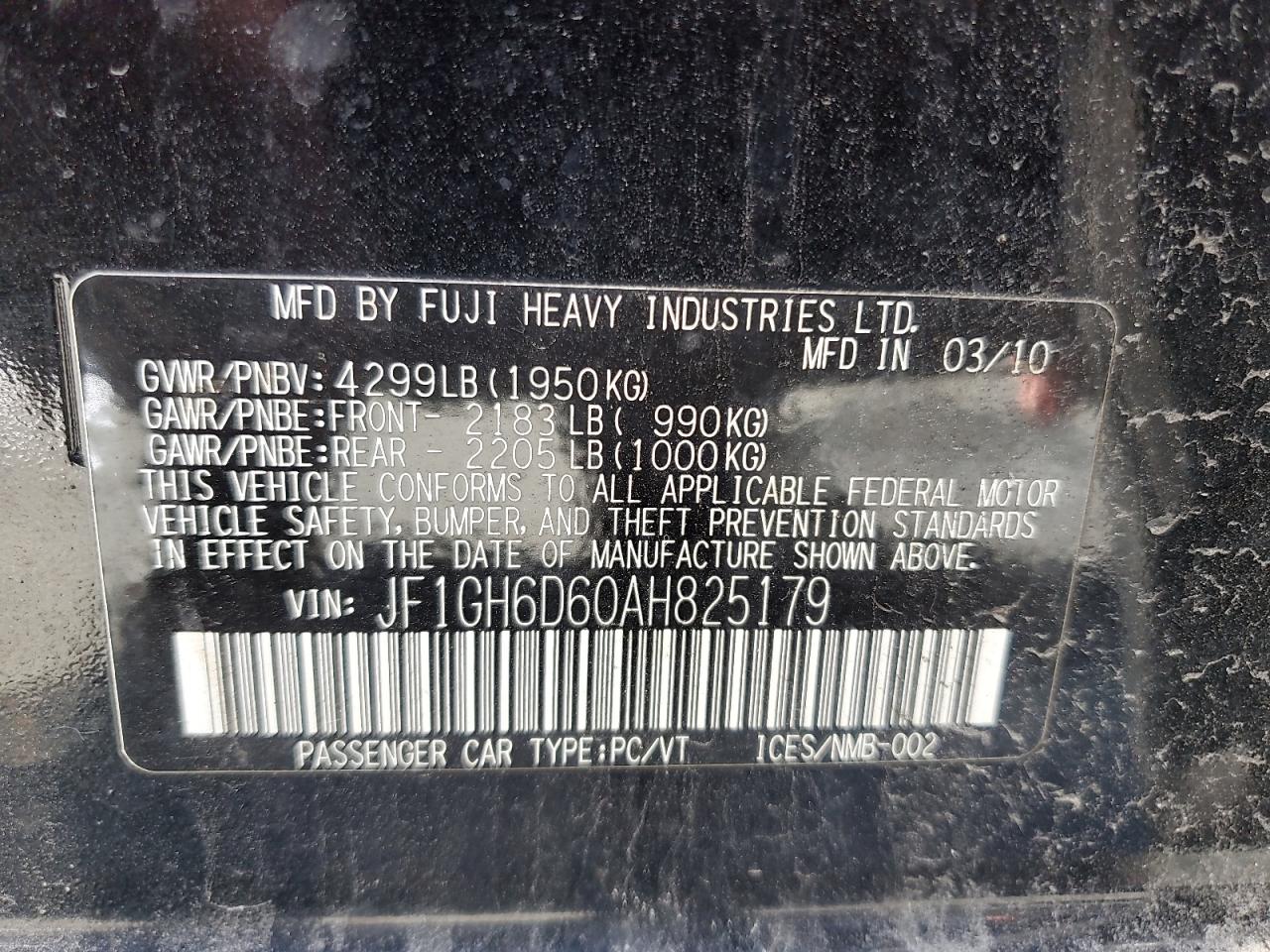 2010 Subaru Impreza Outback Sport VIN: JF1GH6D60AH825179 Lot: 86661035