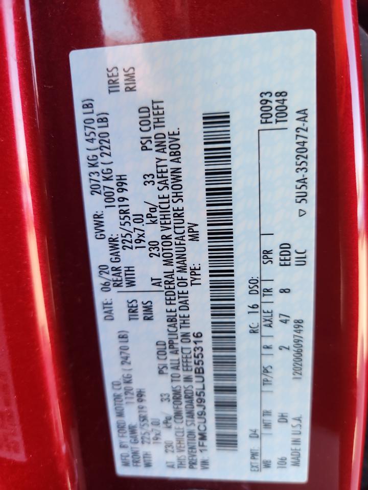 2020 Ford Escape Titanium VIN: 1FMCU9J95LUB55316 Lot: 85335195