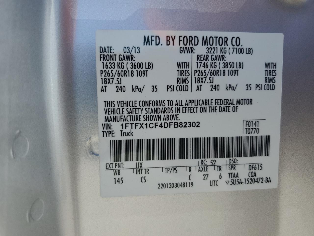 2013 Ford F150 Super Cab VIN: 1FTFX1CF4DFB82302 Lot: 86291135