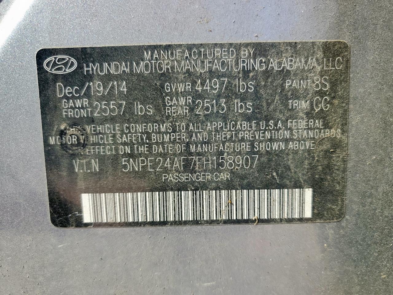 2015 Hyundai Sonata Se VIN: 5NPE24AF7FH158907 Lot: 86334655