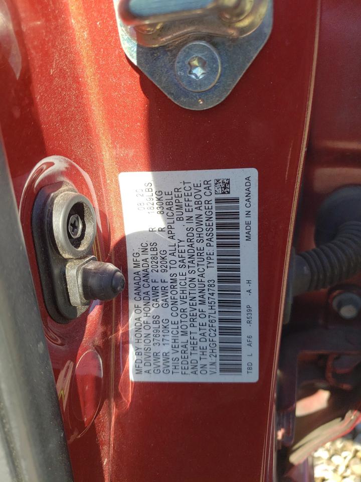 2020 Honda Civic Lx VIN: 2HGFC2F67LH574783 Lot: 84523175