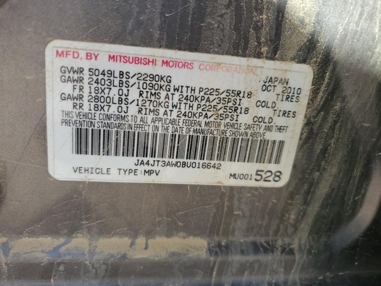 2011 Mitsubishi Outlander Se VIN: JA4JT3AW0BU016642 Lot: 84804885