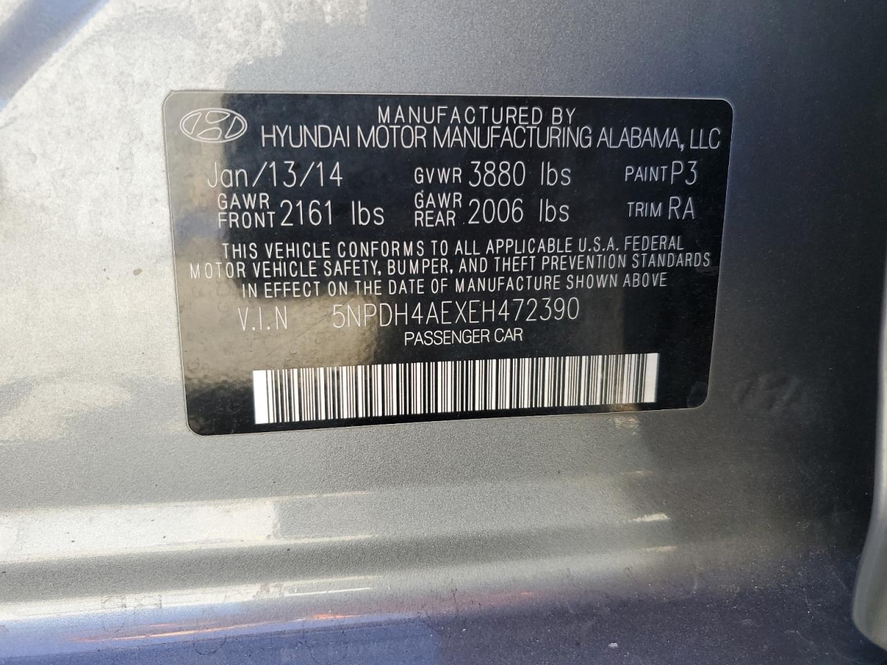 2014 Hyundai Elantra Se VIN: 5NPDH4AEXEH472390 Lot: 82362615