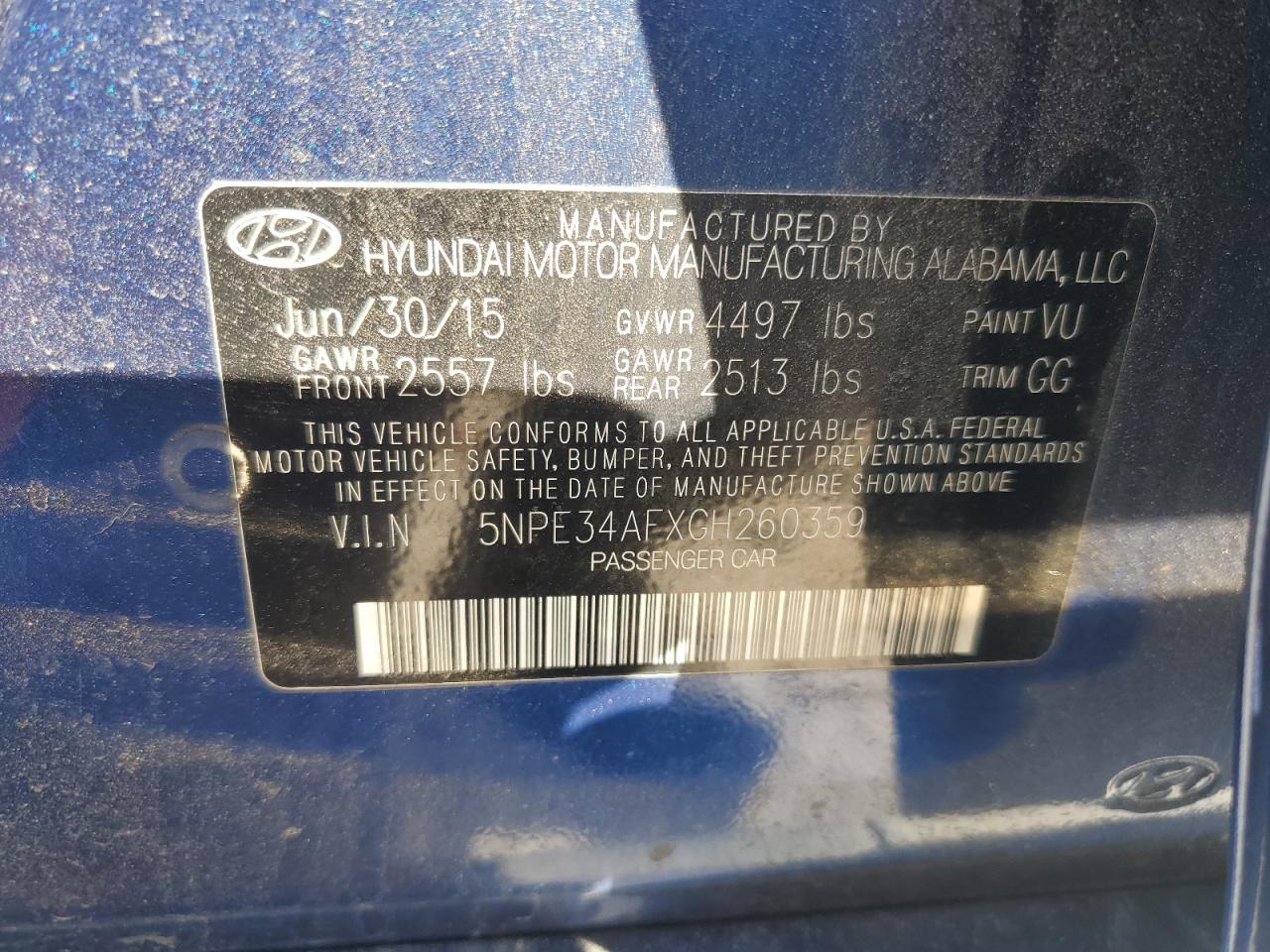 2016 Hyundai Sonata Sport VIN: 5NPE34AFXGH260359 Lot: 84196545