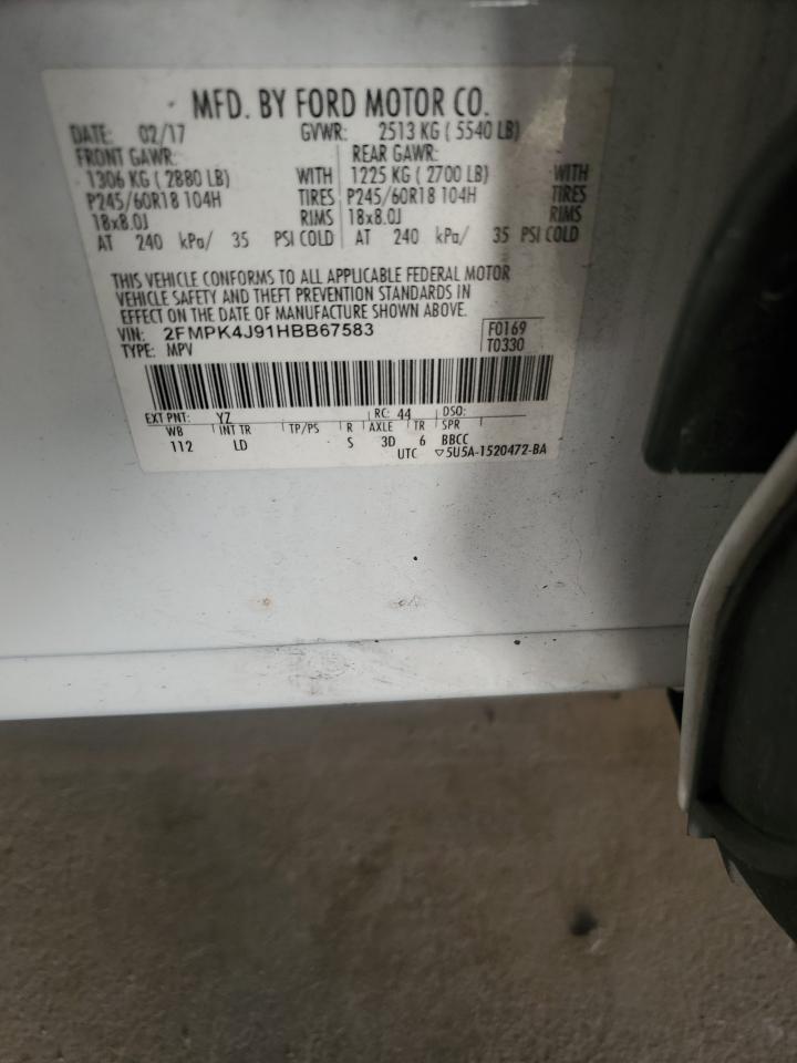 2017 Ford Edge Sel VIN: 2FMPK4J91HBB67583 Lot: 84208015