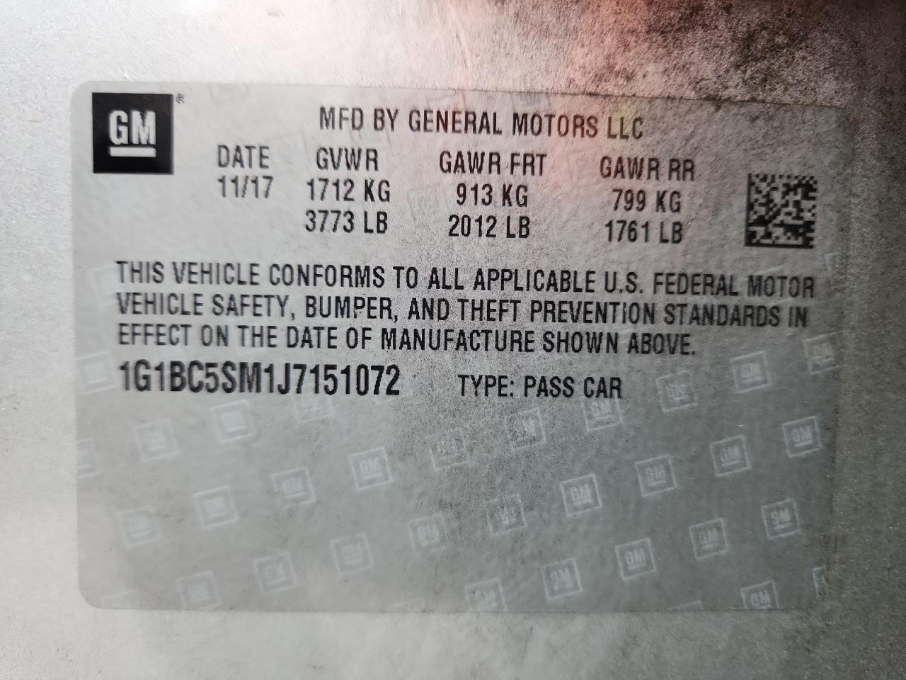 2018 Chevrolet Cruze Ls VIN: 1G1BC5SM1J7151072 Lot: 82407215