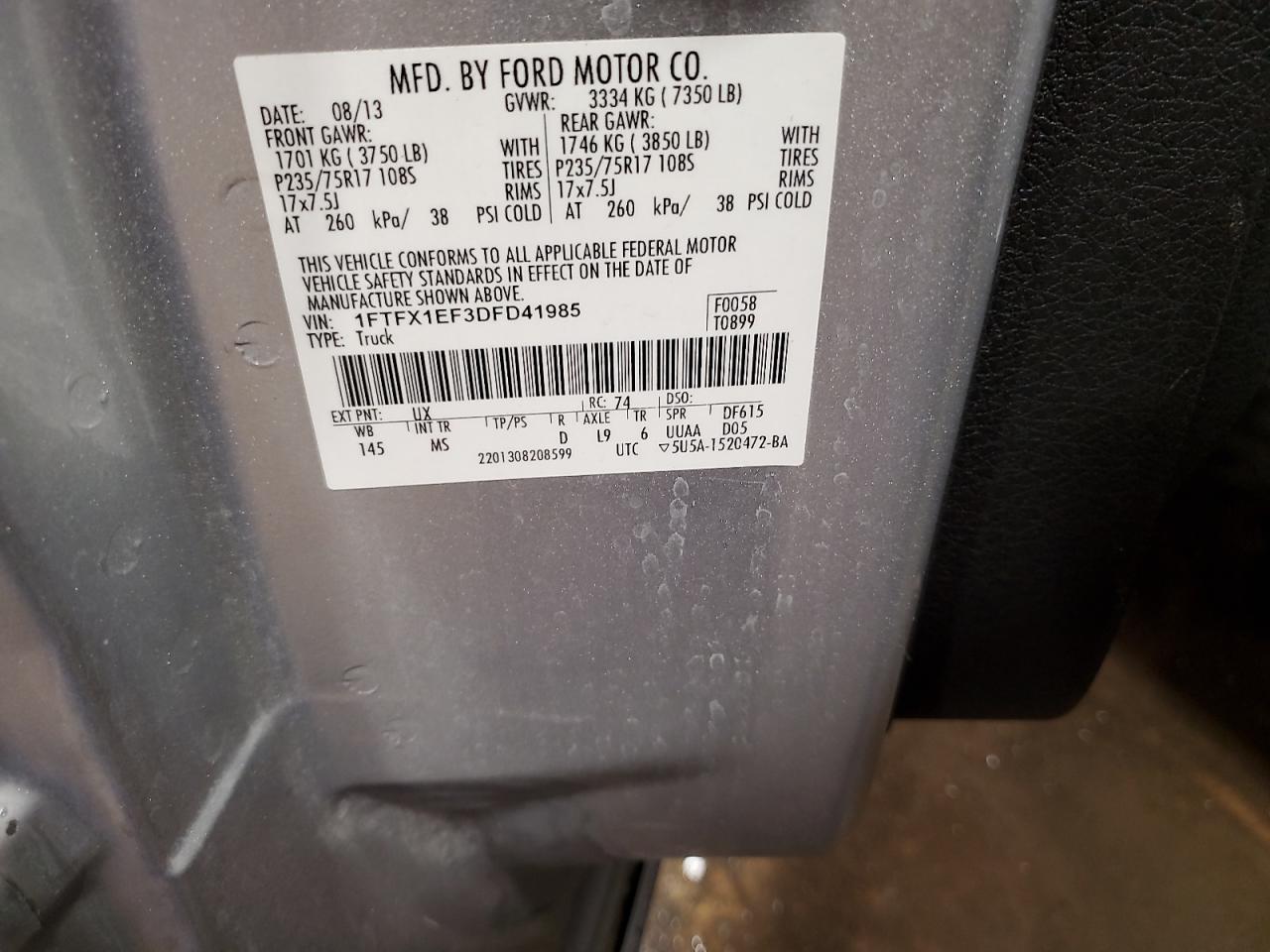 2013 Ford F150 Super Cab VIN: 1FTFX1EF3DFD41985 Lot: 86513815