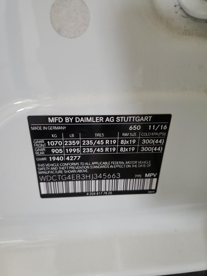 2017 Mercedes-Benz Gla 250 VIN: WDCTG4EB3HJ345663 Lot: 81886455