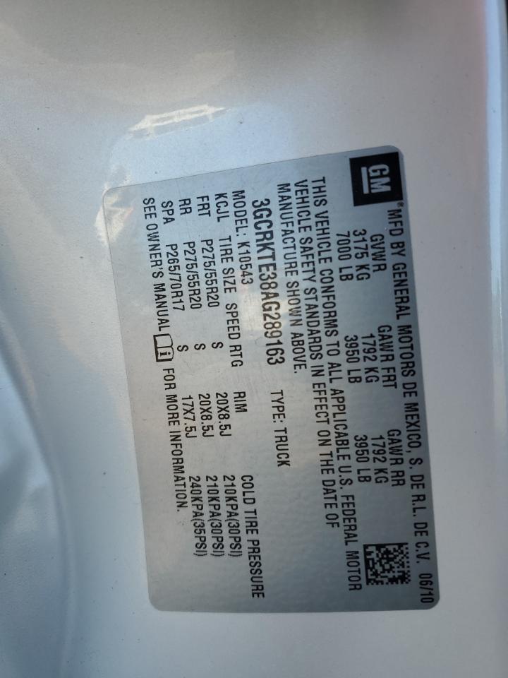 2010 Chevrolet Silverado K1500 Ltz VIN: 3GCRKTE38AG289163 Lot: 85348555