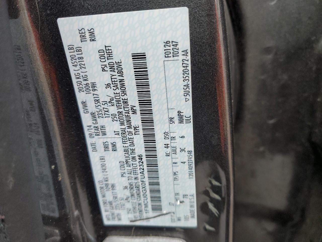 2015 Ford Escape Se VIN: 1FMCU0GX0FUA23246 Lot: 90398165