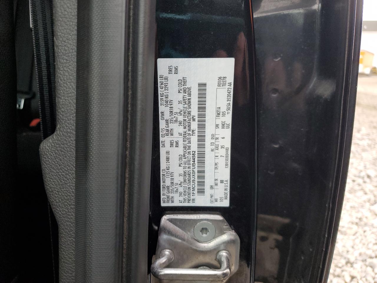 2015 Ford Escape Titanium VIN: 1FMCU9JX0FUB44582 Lot: 90279025