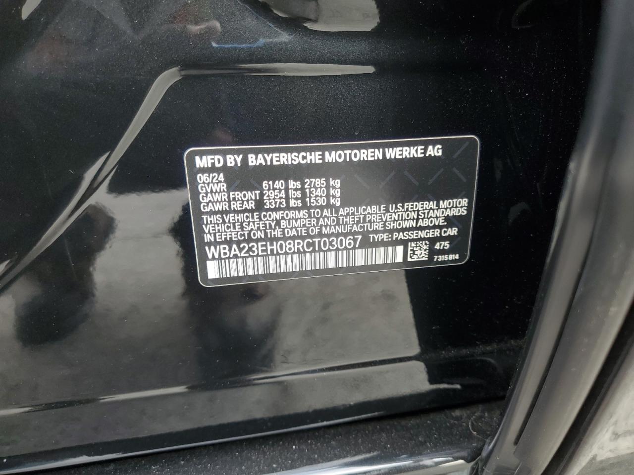 2024 BMW 740 I VIN: WBA23EH08RCT03067 Lot: 81890435