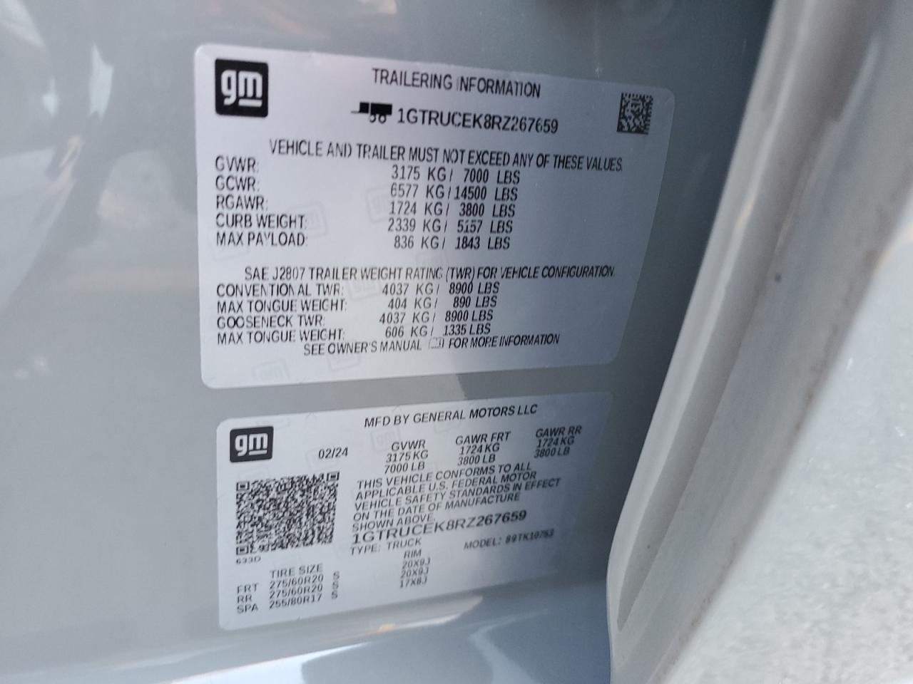 2024 GMC Sierra K1500 Elevation VIN: 1GTRUCEK8RZ267659 Lot: 89920115