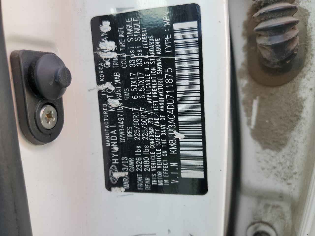 2013 Hyundai Tucson Gls VIN: KM8JU3AC4DU711875 Lot: 82238615