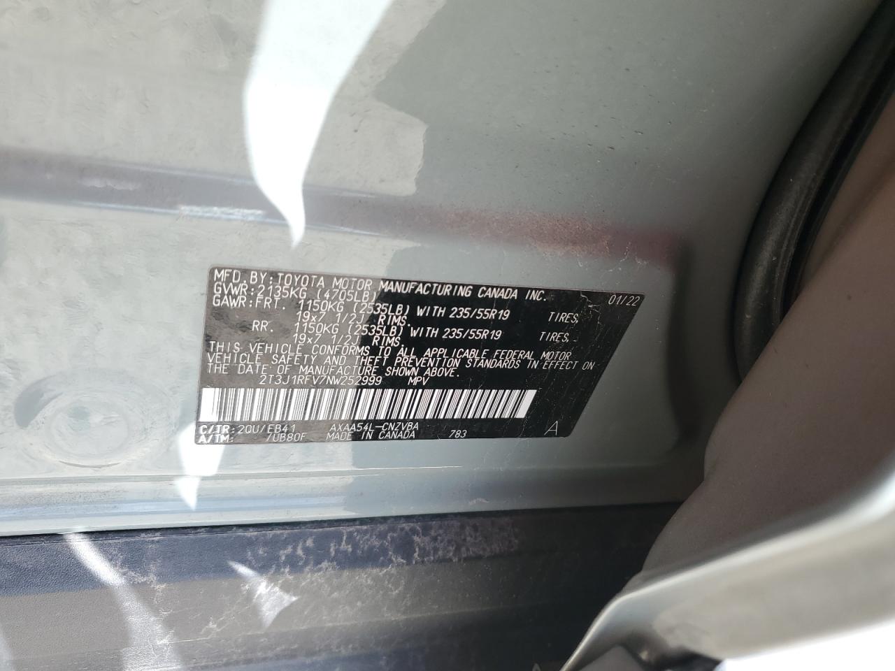 2022 Toyota Rav4 Adventure VIN: 2T3J1RFV7NW252999 Lot: 81664595