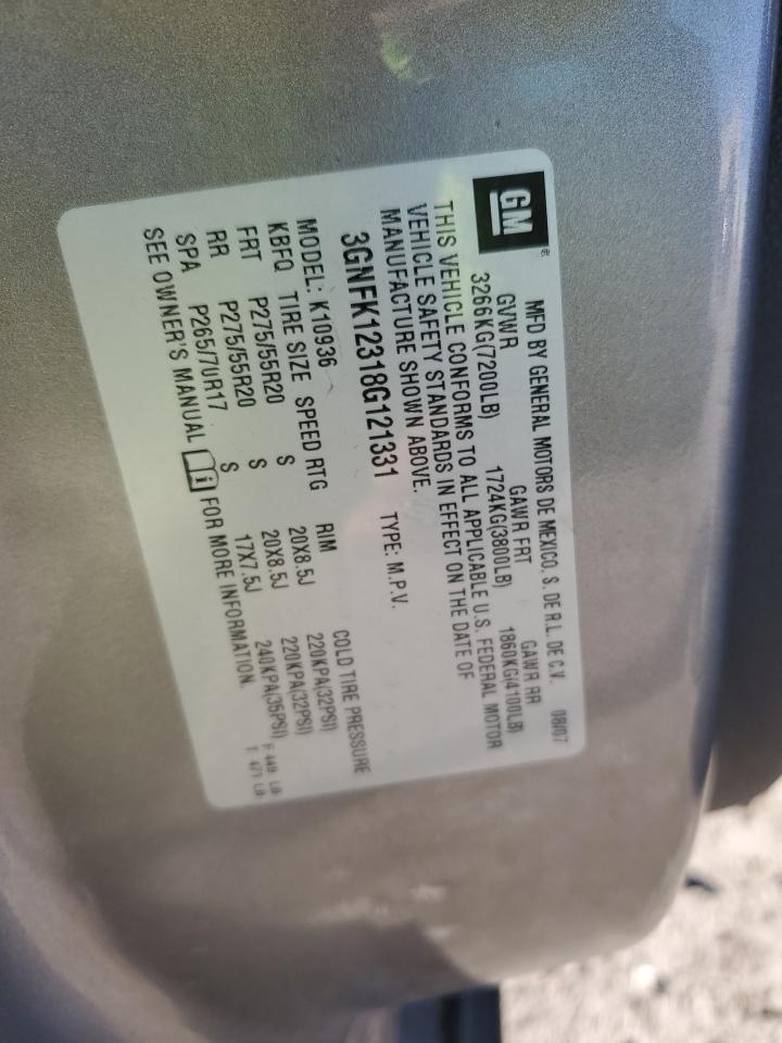 2008 Chevrolet Avalanche K1500 VIN: 3GNFK12318G121331 Lot: 86801165