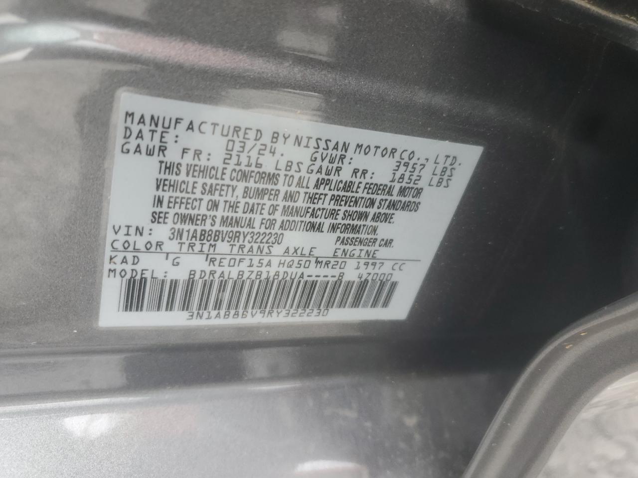 2024 Nissan Sentra S VIN: 3N1AB8BV9RY322230 Lot: 82256165