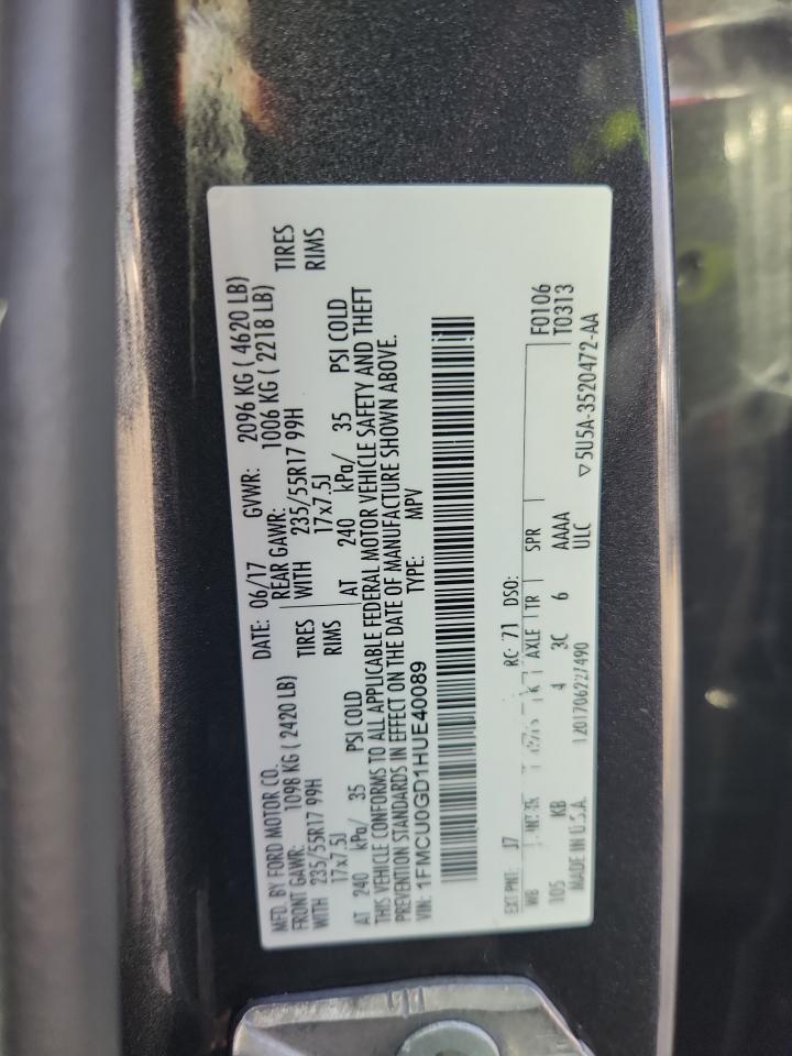 2017 Ford Escape Se VIN: 1FMCU0GD1HUE40089 Lot: 82336585