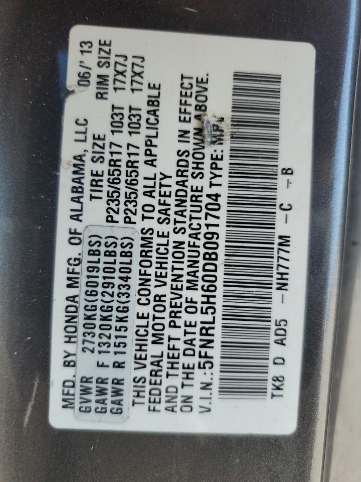 2013 Honda Odyssey Exl VIN: 5FNRL5H60DB091704 Lot: 86312695