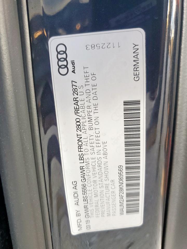 2019 Audi A6 Prestige VIN: WAUM2AF28KN089569 Lot: 90568325