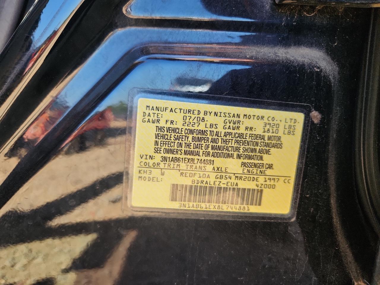 2008 Nissan Sentra 2.0 VIN: 3N1AB61EX8L744881 Lot: 84938645