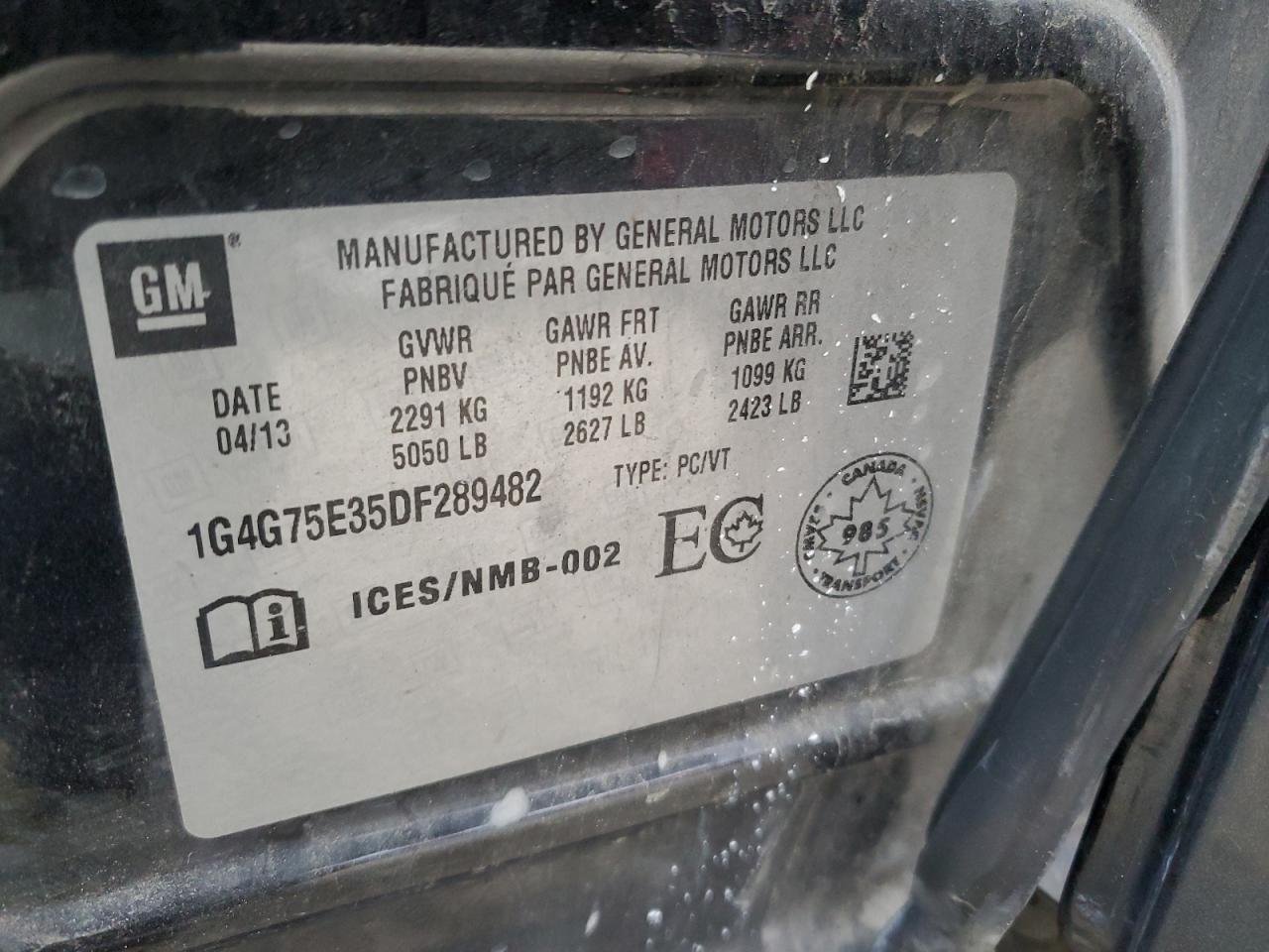 2013 Buick Lacrosse Premium VIN: 1G4G75E35DF289482 Lot: 89824285