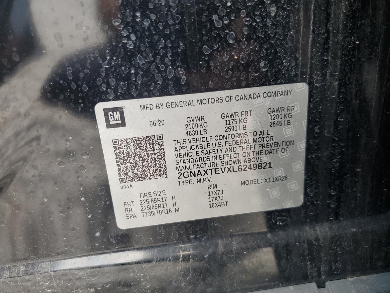 2020 Chevrolet Equinox Lt VIN: 2GNAXTEVXL6249821 Lot: 80146185