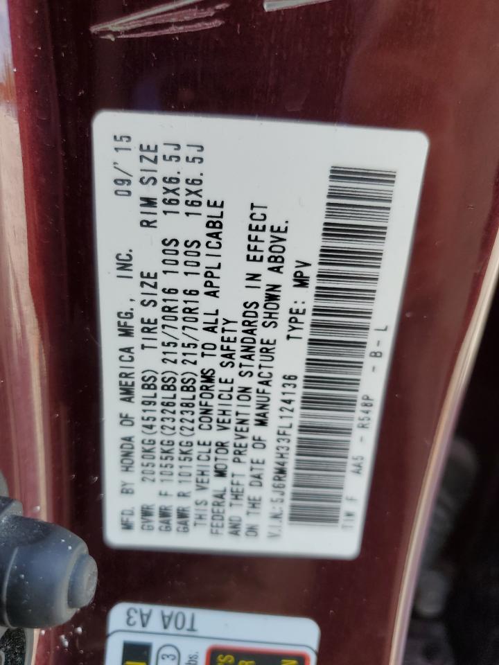 2015 Honda Cr-V Lx VIN: 5J6RM4H33FL124136 Lot: 82205435