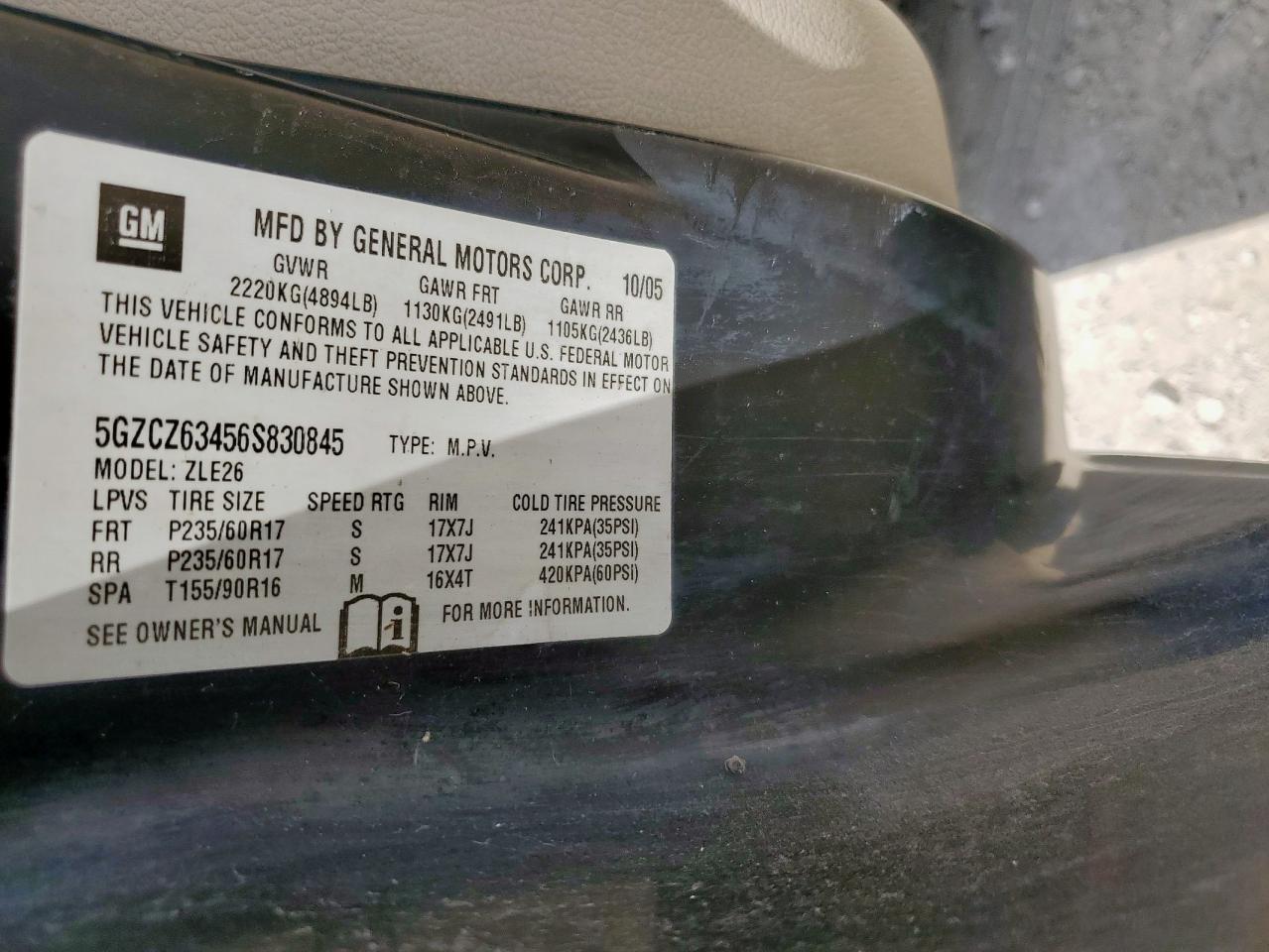 2006 Saturn Vue VIN: 5GZCZ63456S830845 Lot: 84653865