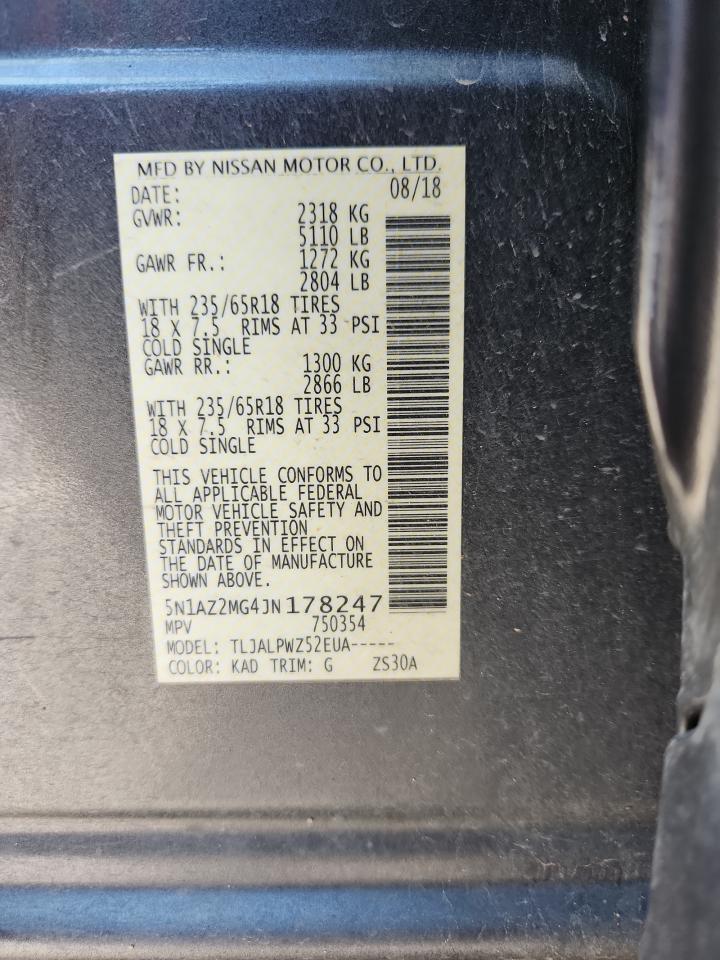 2018 Nissan Murano S VIN: 5N1AZ2MG4JN178247 Lot: 87460335