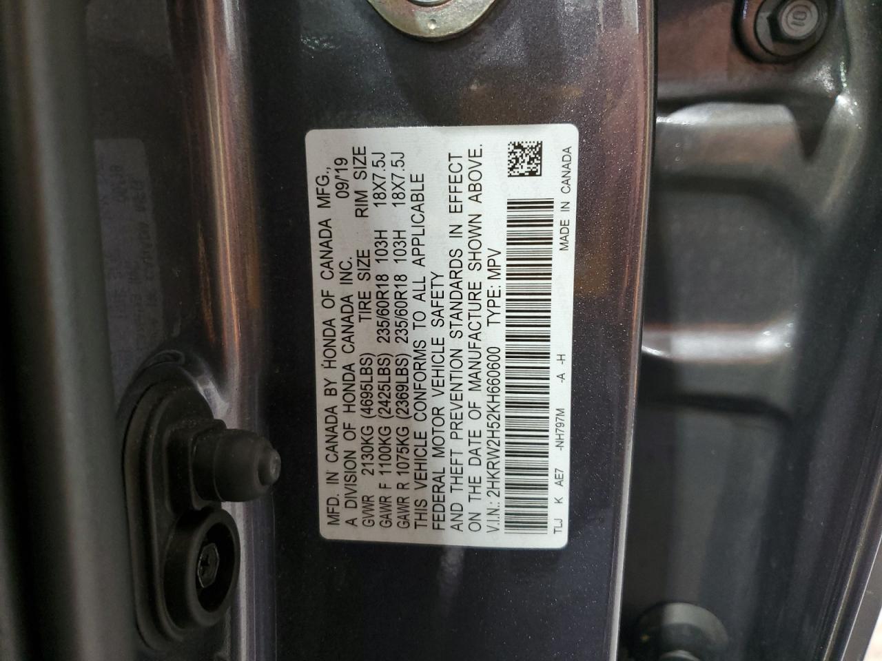 2019 Honda Cr-V Ex VIN: 2HKRW2H52KH660600 Lot: 84725895