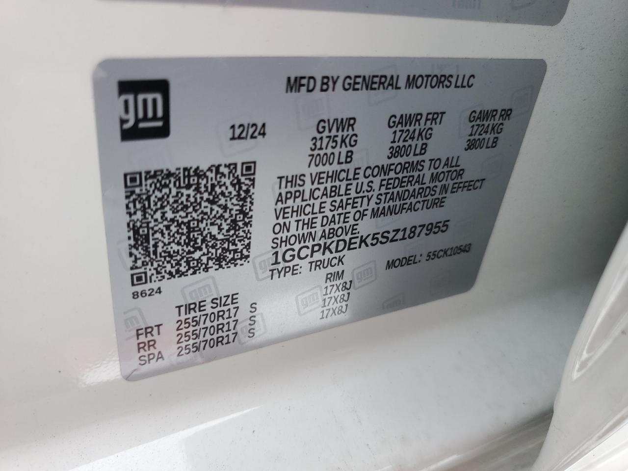 2025 Chevrolet Silverado K1500 Lt VIN: 1GCPKDEK5SZ187955 Lot: 82353415