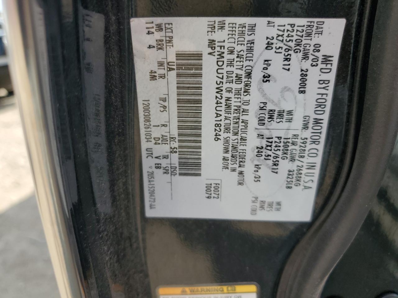 2004 Ford Explorer Limited VIN: 1FMDU75W24UA18246 Lot: 85919815