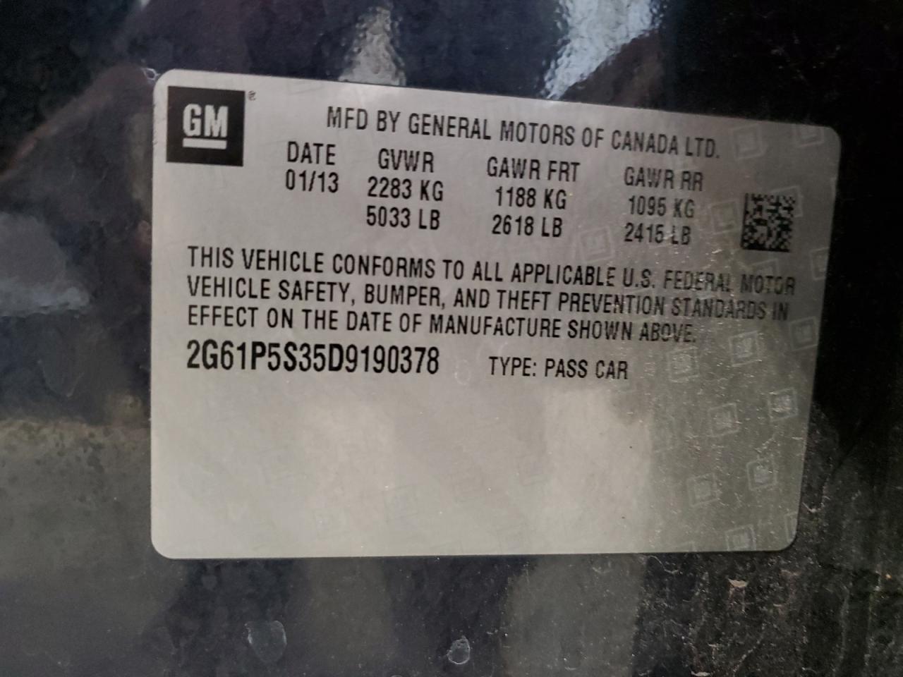 2013 Cadillac Xts Luxury Collection VIN: 2G61P5S35D9190378 Lot: 82756375