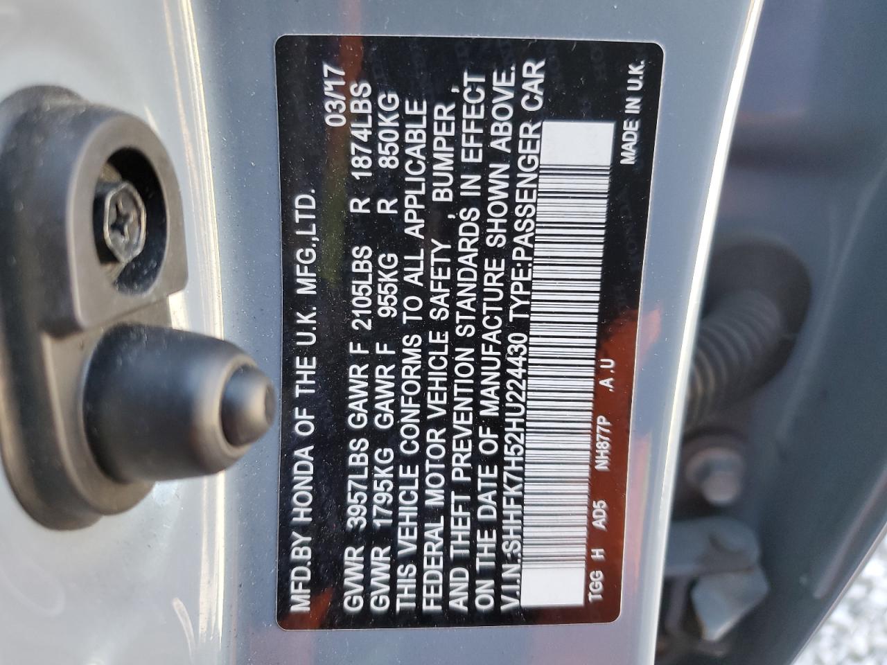 2017 Honda Civic Ex VIN: SHHFK7H52HU224430 Lot: 81862345