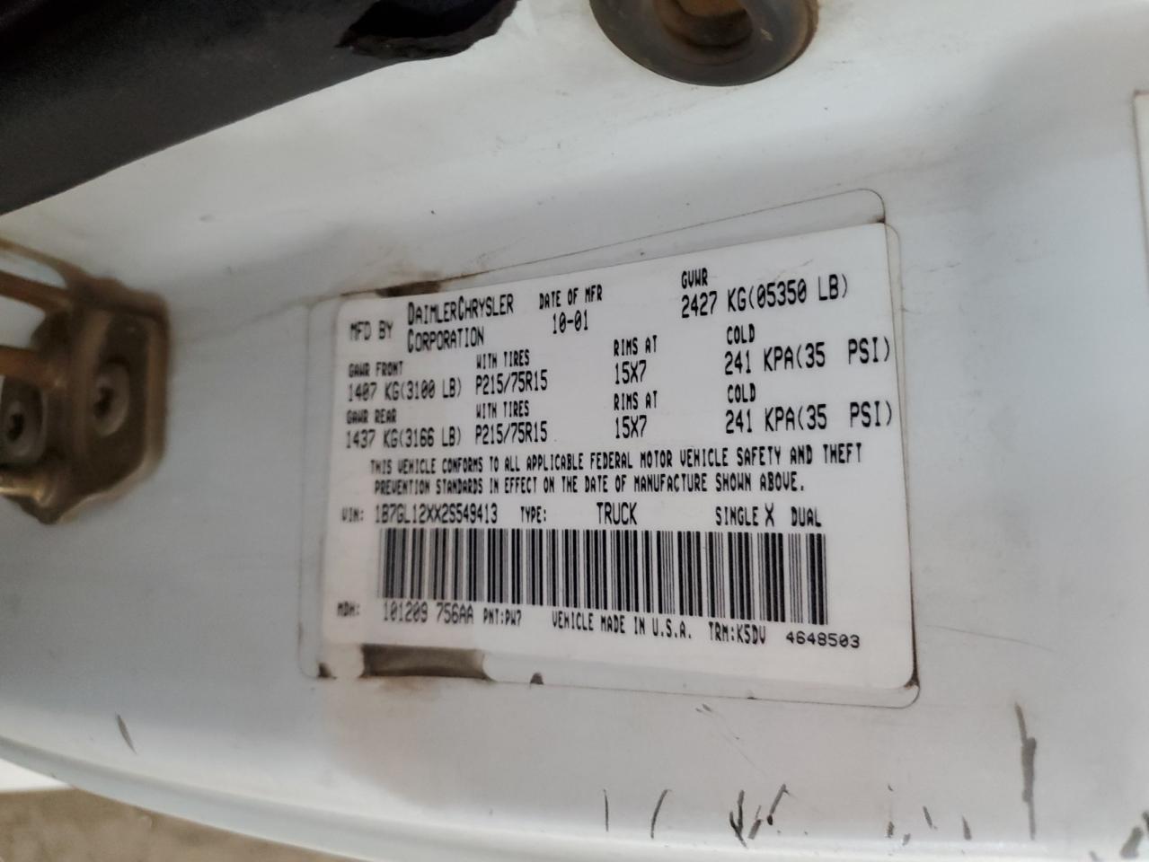 2002 Dodge Dakota Base VIN: 1B7GL12XX2S549413 Lot: 85718655