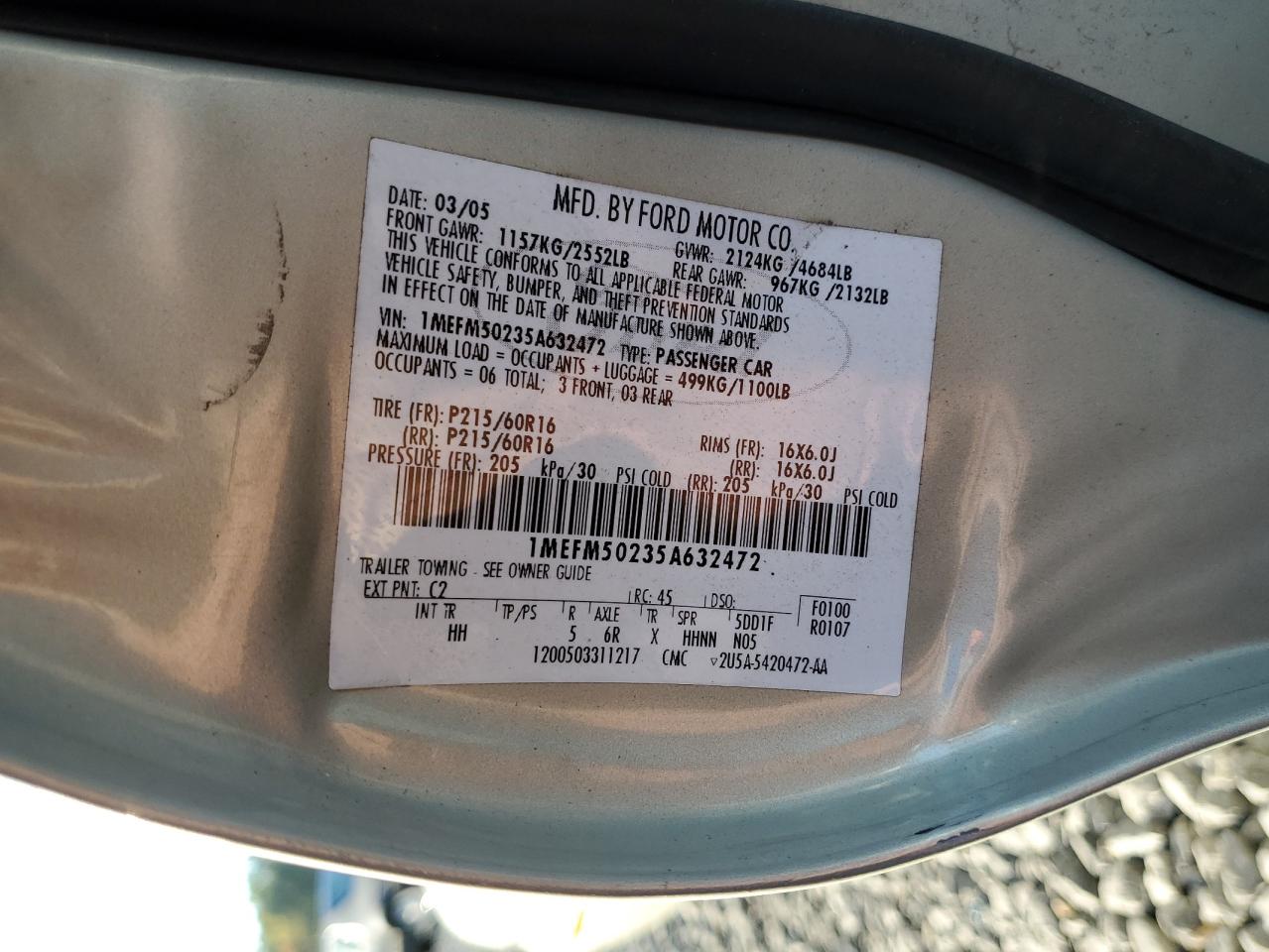 2005 Mercury Sable Gs VIN: 1MEFM50235A632472 Lot: 84741045